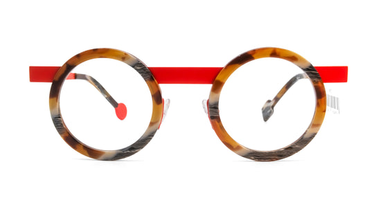 optical glasses round red metal New York