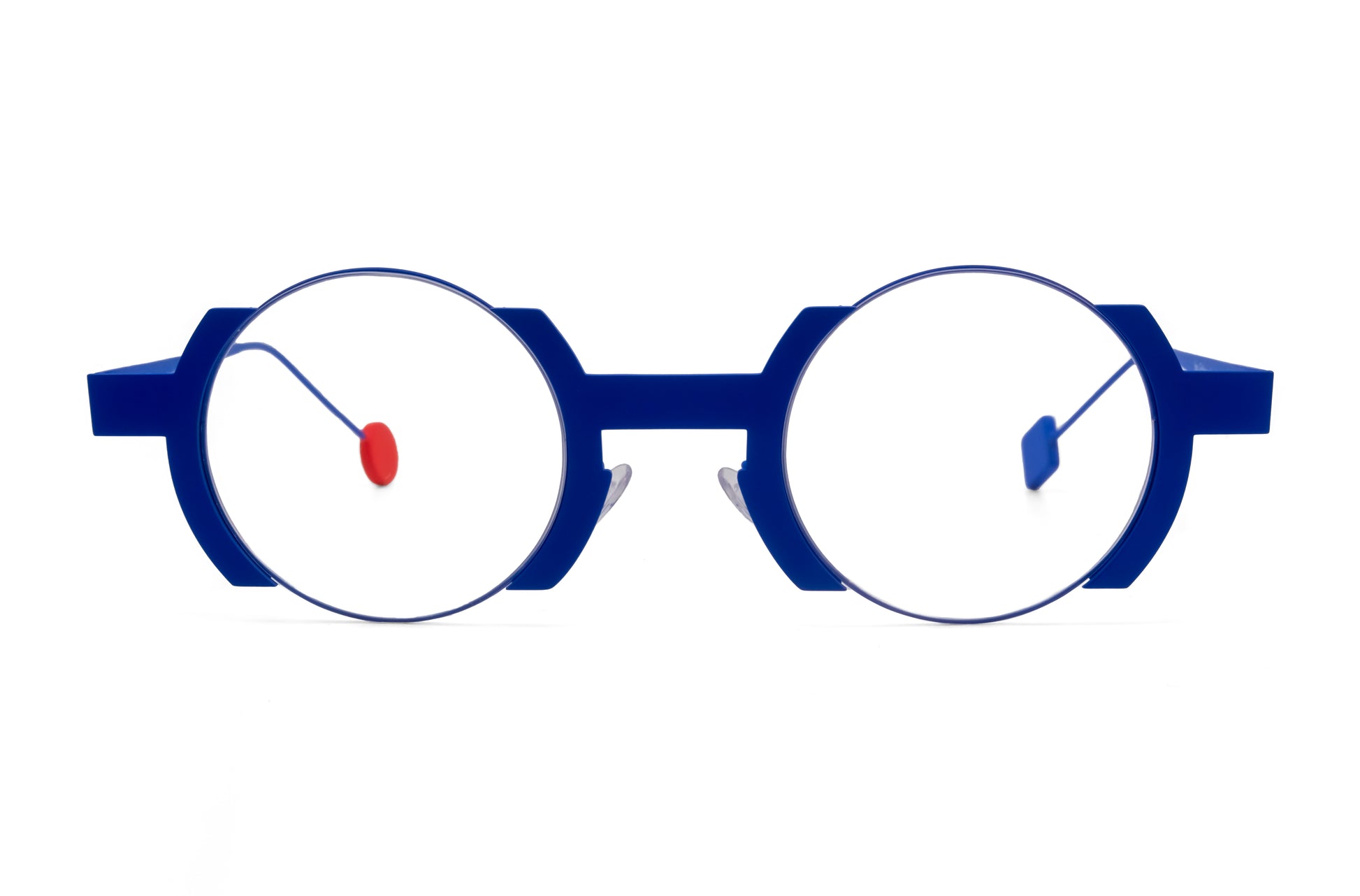 round metal blue glasses New York