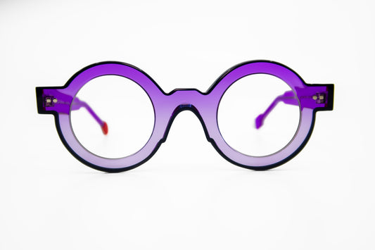 round purple blue optical glasses New York